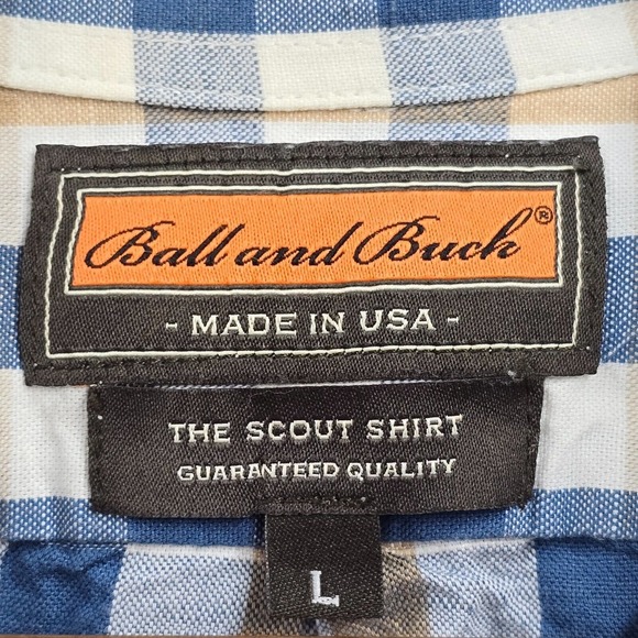 Ball and Buck Scout Shirt Mens Large Blue Gingham Cotton Plaid Heritage USA - Picture 5 of 12